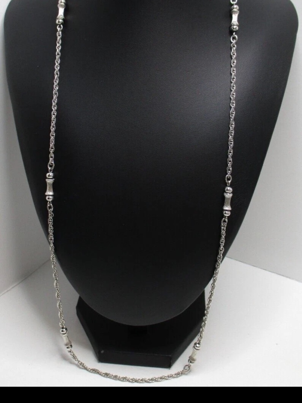 Monet ~White Gold Plated ~Silver- Rope Bar Triple Signed Chain Necklace 27”